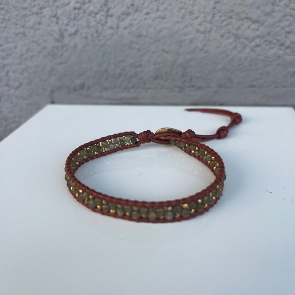Brown Leather Wrap Bracelet with Beaded Detail - Picture 5 of 10